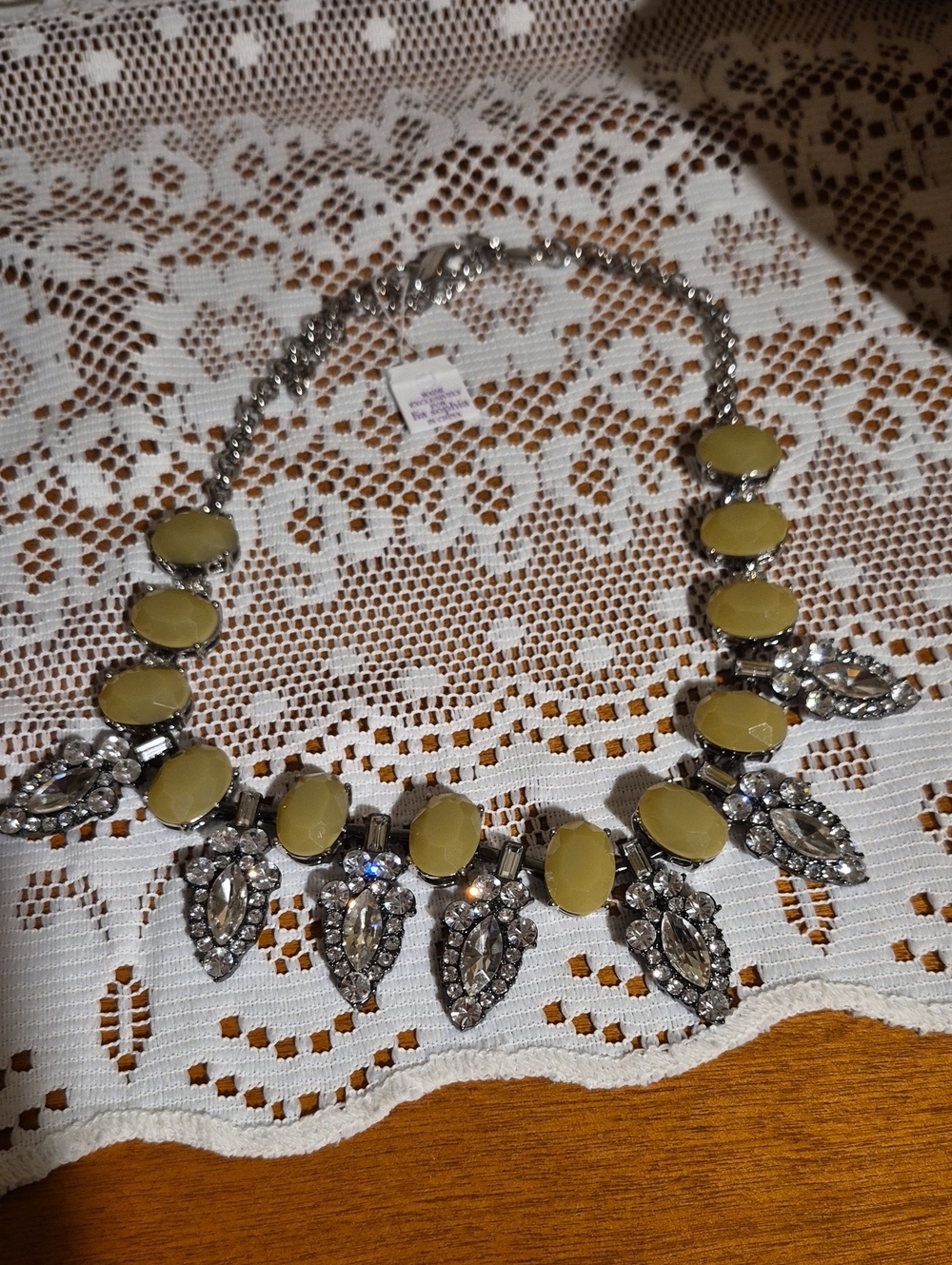 Lia Sophia Chartreuse Olive Stone and Crystal Statement Necklace Women Jewelry